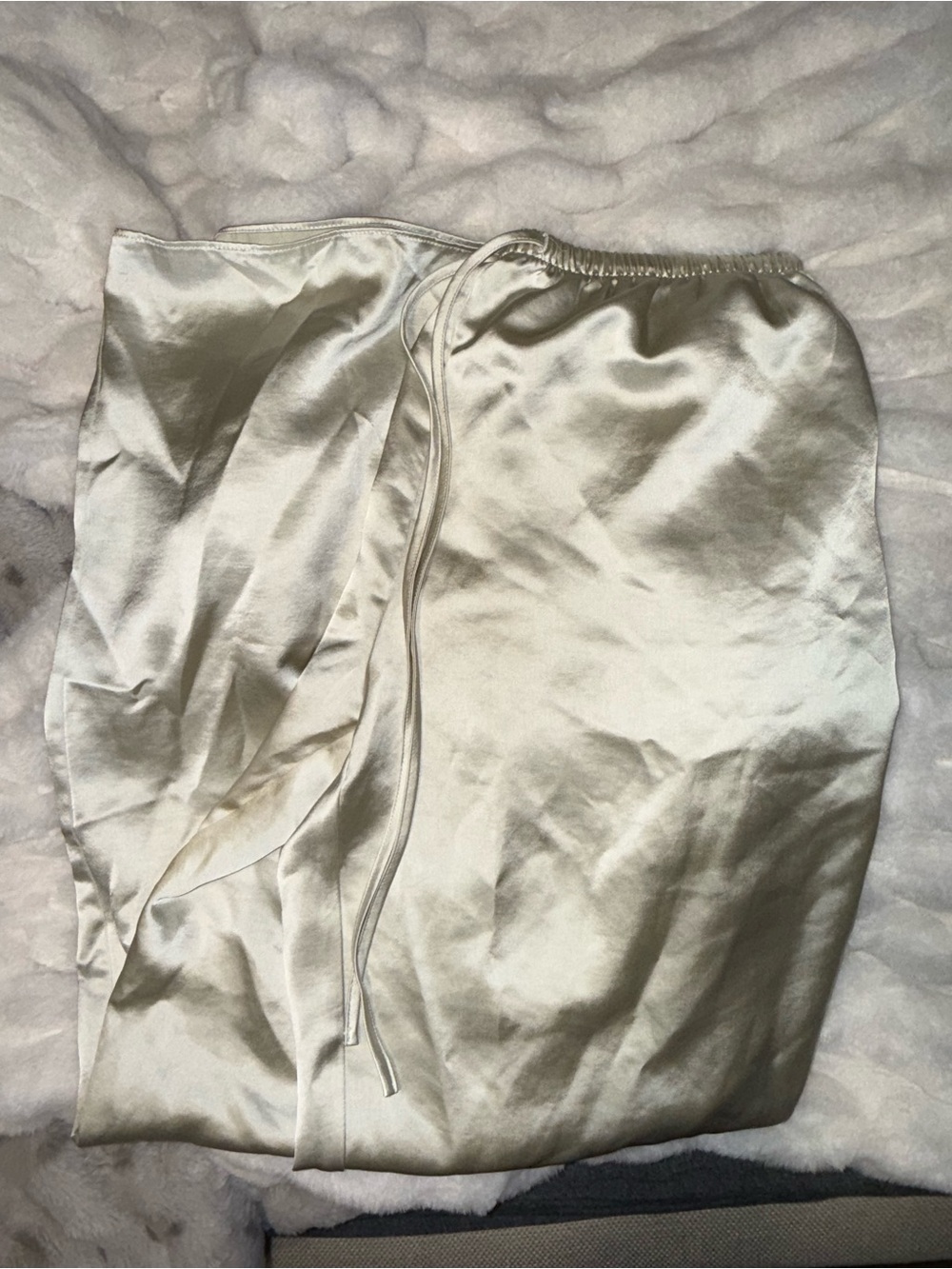Open Edit Satin Wide-Leg Drawstring Pants in Ivory